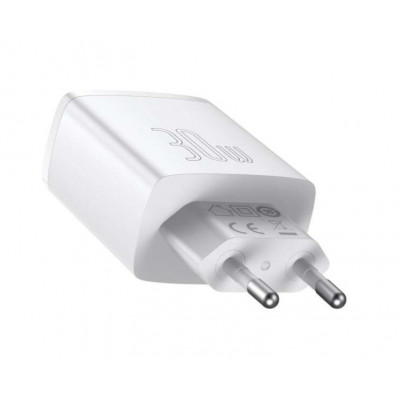 Baseus kompakt gyorstöltő, 2xUSB, USB-C, PD, 3A, 30 W, fehér