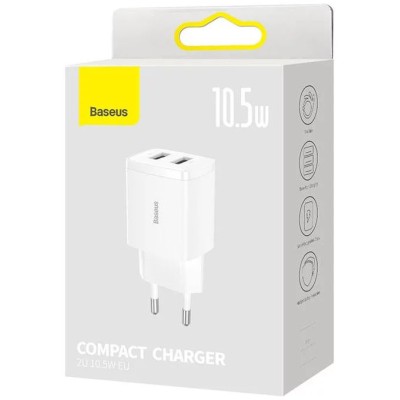 Baseus Compact töltő Quick Charger, 2x USB, 10.5W, fehér