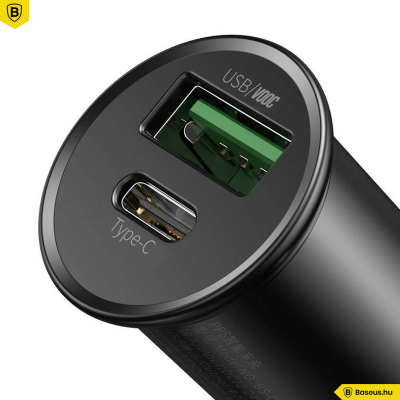 Baseus Circular Metal PPS gyors autóstöltő 30W (VOOC támogatással) - Fekete