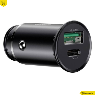 Baseus Circular Metal PPS gyors autóstöltő 30W (VOOC támogatással) - Fekete