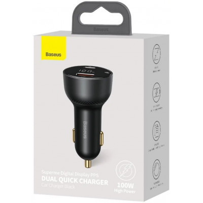 Baseus Superme USB autós töltő, USB-C, 100 W, fekete