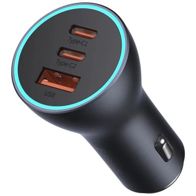 Baseus Golden Contactor Pro autós töltő, 2x USB-C, 1x USB, 65W (szürke)