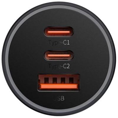 Baseus Golden Contactor Pro autós töltő, 2x USB-C, 1x USB, 65W (szürke)