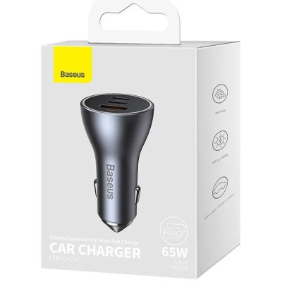 Baseus Golden Contactor Pro autós töltő, 2x USB-C, 1x USB, 65W (szürke)