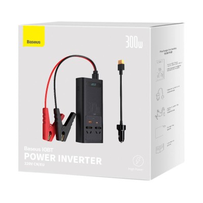 Baseus autós inverter 300W, 220V, CN / EU  (fekete)
