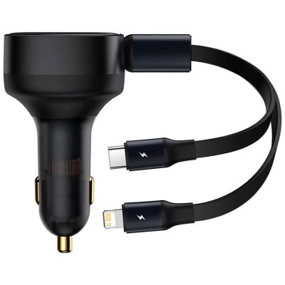 Baseus Enjoyment autós töltő + 2 kábel USB-C + Lightning 3A, 30W (fekete)