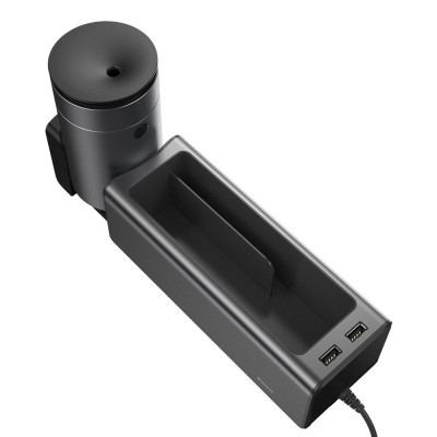 Baseus Deluxe fém autós rendszerező pohártartóval, 2x USB töltővel, fekete