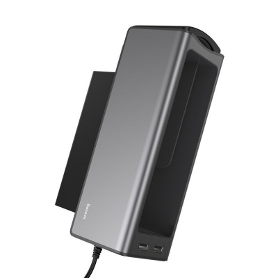 Baseus Deluxe fém autós rendszerező pohártartóval, 2x USB töltővel, fekete