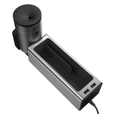 Baseus Deluxe fém autós rendszerező pohártartóval, 2x USB töltővel, ezüst