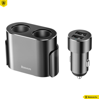 Baseus High Efficiency 2 szivargyújtós elosztó (80W) + 2USB autós töltő 3.1A