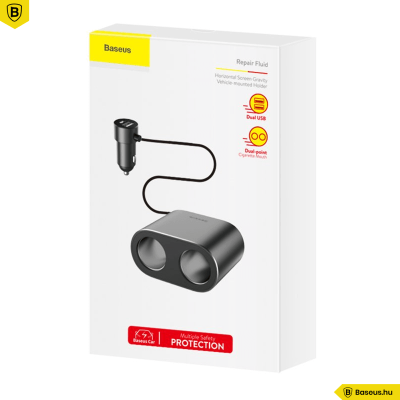 Baseus High Efficiency 2 szivargyújtós elosztó (80W) + 2USB autós töltő 3.1A
