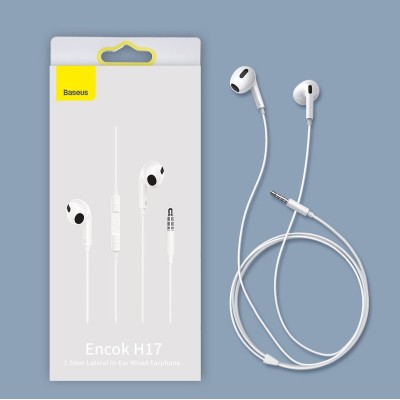 Baseus Encok H17 vezetékes fülhallgató, 3,5 mm-es minijack, fehér