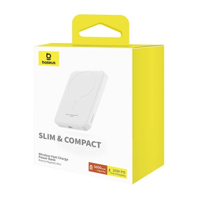 Baseus Magnetic Mini (MagSafe) Powerbank, 5000mAh, 20W (fehér)
