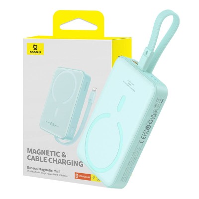 Baseus Magnetic Mini Powerbank, 10000mAh,Lightning,USB-C, 20W, MagSafe (menta)