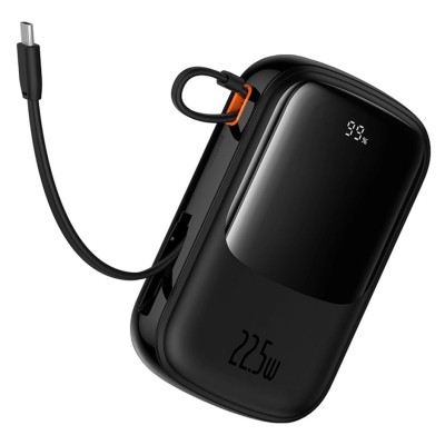 Baseus Qpow Pro+ 20000mAh 22,5W powerbank beépített USB-C kábellel és kijelzővel - fekete