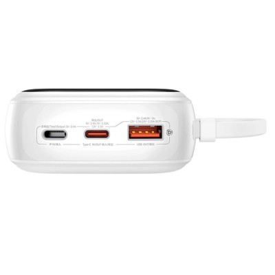 Baseus Qpow Pro+ 20000mAh 22,5W powerbank beépített USB-C kábellel és kijelzővel - fehér