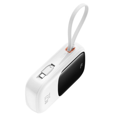 Baseus Qpow Pro+ 20000mAh 22,5W powerbank beépített USB-C kábellel és kijelzővel - fehér