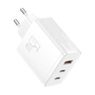 Baseus OS-Cube Pro 2xUSB-C + USB, 65W hálózati töltő (fehér) 