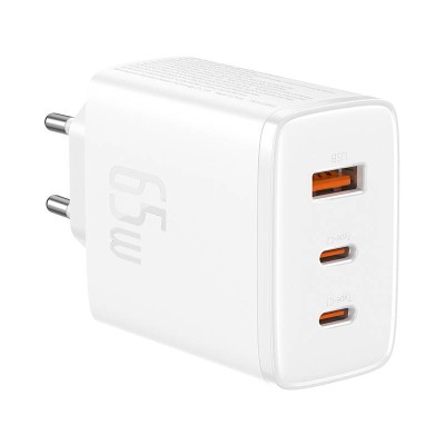 Baseus OS-Cube Pro 2xUSB-C + USB, 65W hálózati töltő (fehér) 