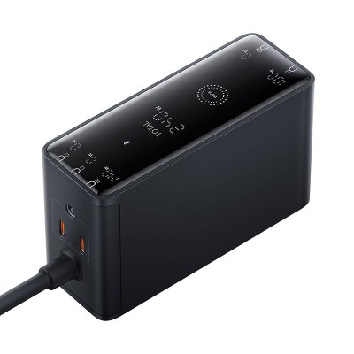 Baseus Digital GaN töltő, 3x USB-C + USB + DC, 240W + 1 m kábel (fekete)