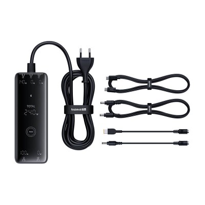Baseus Digital GaN töltő, 3x USB-C + USB + DC, 240W + 1 m kábel (fekete)