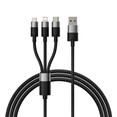 Baseus StarSpeed USB gyorstöltés M+L+C-hez 3.5A 0,6m (fekete) 