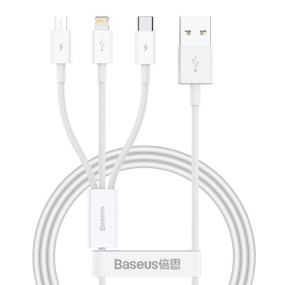 Baseus Superior Data gyorstöltő kábel, USB - M+L+C, 3,5A 1m (fehér)