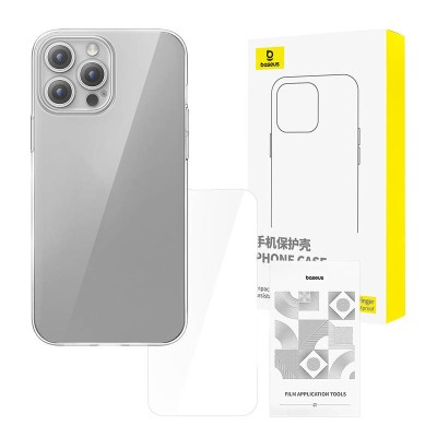Baseus átlátszó telefontok iPhone 15 Pro + edzett üveg