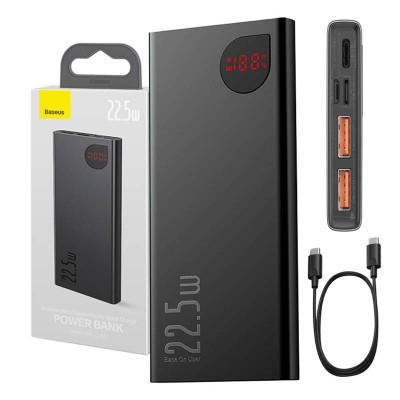 Baseus Adaman Metal Powerbank, 10000mAh , 2xUSB, USB-C, Lightning, MicroUSB 22.5W (fekete)