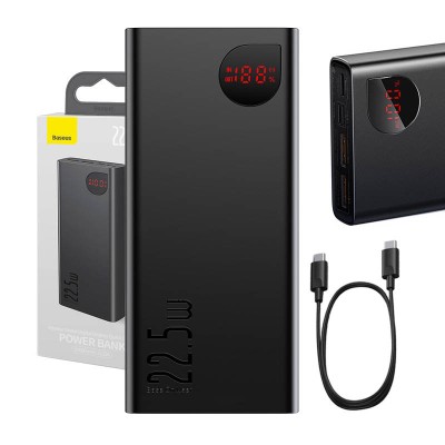 Baseus Adaman Metal Powerbank, 20000mAh, 2xUSB, USB-C, Lightning, microUSB, 22.5W (fekete)