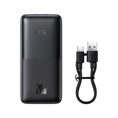 Baseus Bipow Pro Powerbank 10000mAh, 2xUSB, USB-C, 20W + USB-C kábel (fekete)