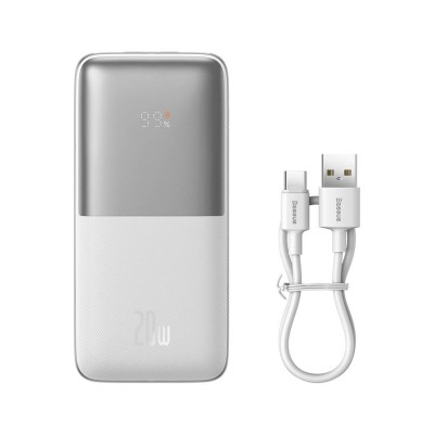 Baseus Bipow Pro Powerbank 10000mAh, 2xUSB, USB-C, 20W + USB-C kábel (fehér)