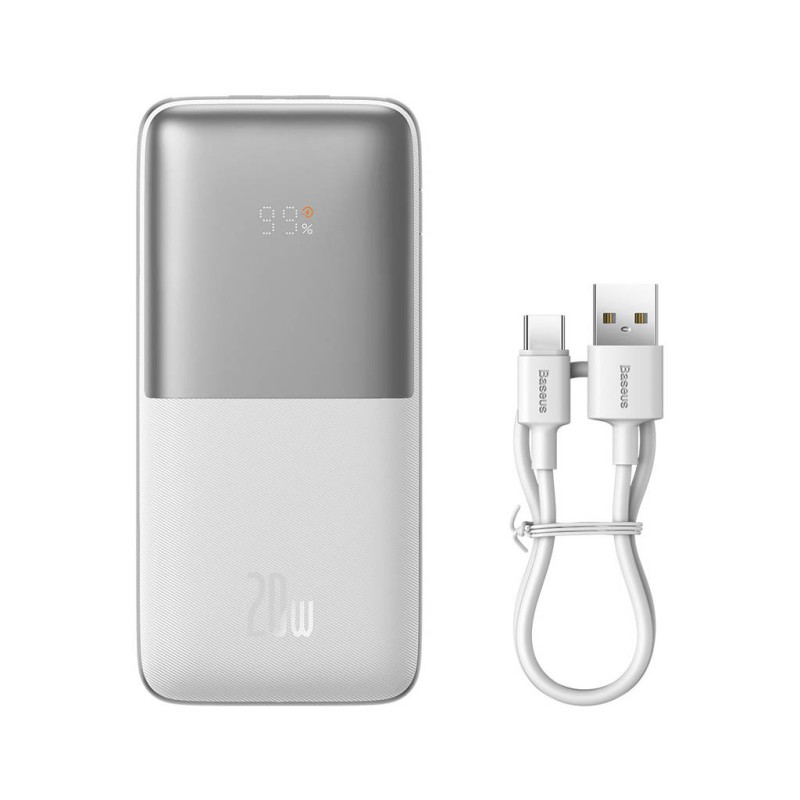 Baseus Bipow Pro Powerbank 10000mAh, 2xUSB, USB-C, 20W + USB-C kábel (fehér)