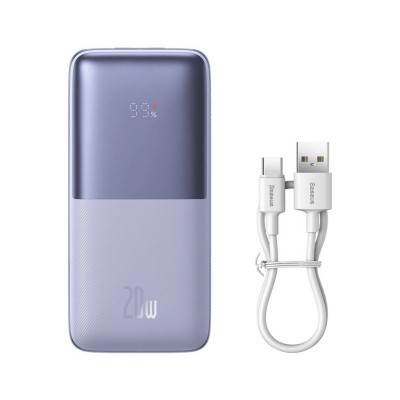 Baseus Bipow Pro Powerbank 10000mAh, 2xUSB, USB-C, 20W + USB-C kábel (lila)