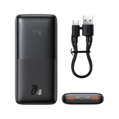 Baseus Bipow Pro Powerbank 10000mAh, 2xUSB, USB-C, 20W + USB-USB-C kábel (fekete)