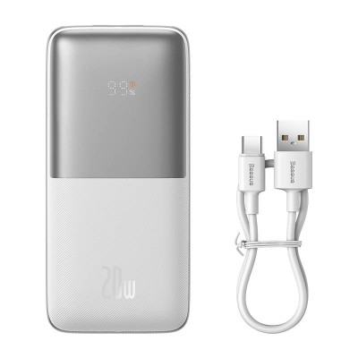 Baseus Bipow Pro Powerbank 10000mAh, 2xUSB, USB-C, 20W + USB-USB-C kábel (fehér)
