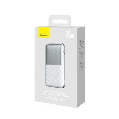 Baseus Bipow Pro Powerbank 10000mAh, 2xUSB, USB-C, 20W + USB-USB-C kábel (fehér)