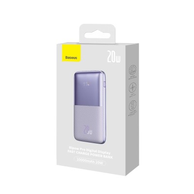 Baseus Bipow Pro Powerbank 10000mAh, 2xUSB, USB-C, 20W + USB-USB-C kábel (lila)