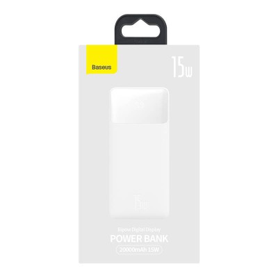 Baseus Bipow Powerbank, 2x USB, USB-C, Micro USB, 20000mAh, 15W (fehér)