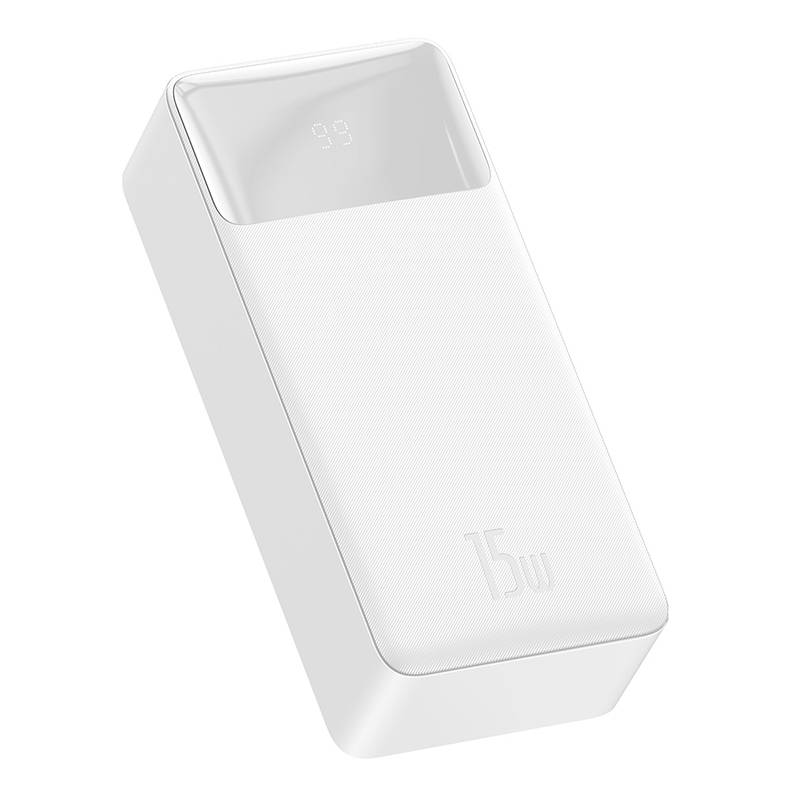 Baseus Bipow Powerbank, 30000mAh, 2xUSB, USB-C, Micro USB, 15W (fehér)