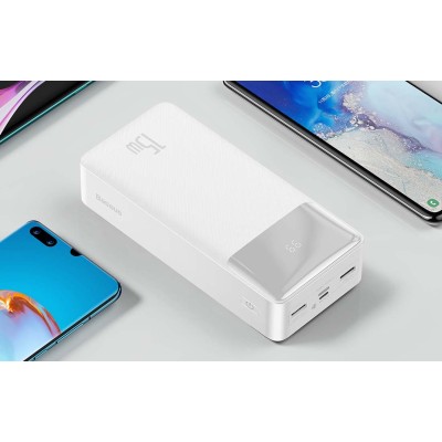 Baseus Bipow Powerbank, 30000mAh, 2xUSB, USB-C, Micro USB, 15W (fehér)
