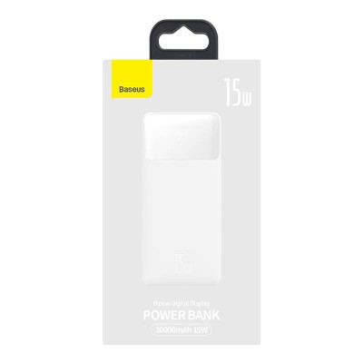 Baseus Bipow Powerbank, 30000mAh, 2xUSB, USB-C, Micro USB, 15W (fehér)