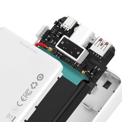 Baseus Block Power Bank 10000mAh, 22.5W + USB-C kábel (fehér)