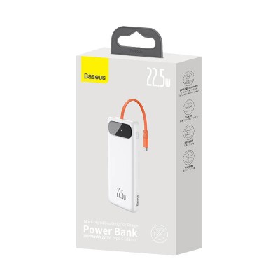 Baseus Block Power Bank 10000mAh, 22.5W + USB-C kábel (fehér)