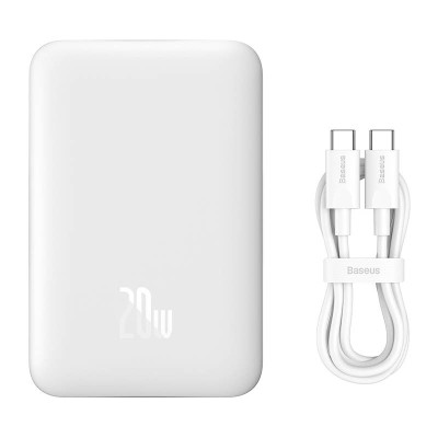 Baseus Magnetic Mini (MagSafe) Powerbank 10000mAh, USB-C, 20W (fehér) 