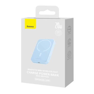 Baseus Magnetic Mini, Powerbank MagSafe, 6000mAh, USB-C, 20W (kék)