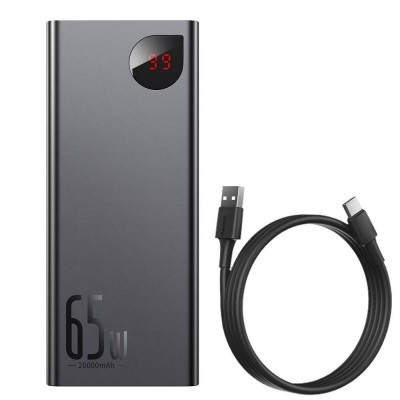 Baseus Adaman power bank 2x USB / USB-C / micro USB, 20000mAh, 65W, QC 4.0, PD, fekete