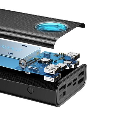 Baseus Amblight Powerbank 7 az 1-ben, 4xUSB, USB-C PD, micro USB, Lightning, 30000mAh 65W, Overseas Edition, + USB-C kábel, fekete