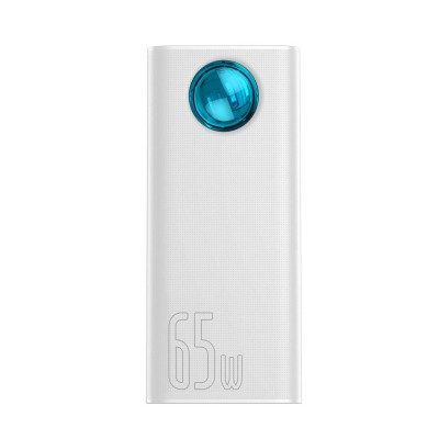 Baseus Amblight Powerbank 7 az 1-ben, 4xUSB, USB-C PD, micro USB, Lightning, 30000mAh 65W, Overseas Edition, + USB-C kábel, fehér