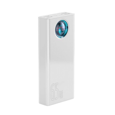 Baseus Amblight Powerbank 7 az 1-ben, 4xUSB, USB-C PD, micro USB, Lightning, 30000mAh 65W, Overseas Edition, + USB-C kábel, fehér